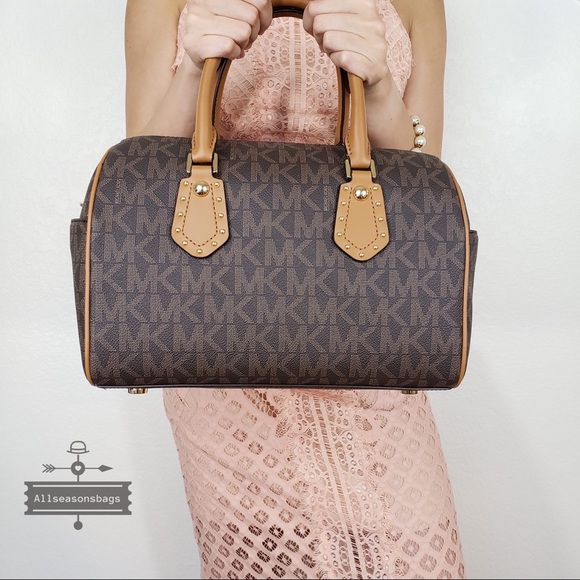 NWT Michael Kors aria medium satchel brown acorn - Picture 3 of 8